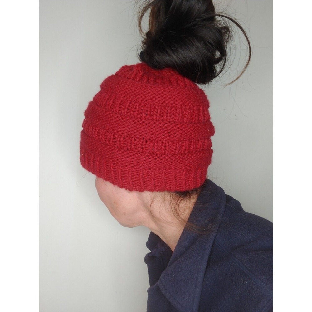 Women Knit Ponytail Hole Beanie Hat Winter Skull Cap Warm Winter A38
